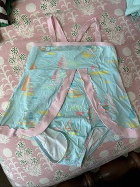 The Beaufort Bonnet Company Light Pink Girls Tankini with Sailboat Print